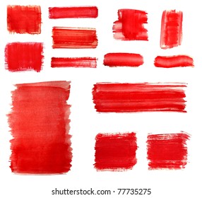 Set Of Red Paint Drawn With Brush Stroke