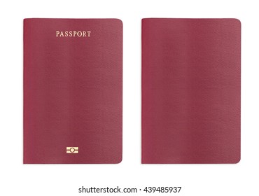 Set Of Red Passport Background Isolated On White.