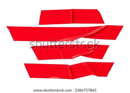 Set of red scotch tape or adhesive vinyl tape in stripe is isolated on white background with clipping path.