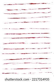 Set Of Red Wax Crayon And Brush Strokes Isolated On White Background, Vector Hand Painting Brush Texture Design Elements