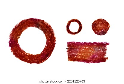 Set Of Red Wax Crayon Isolated On White Background, Hand Painting Brush Texture, Chalk, Design Elements