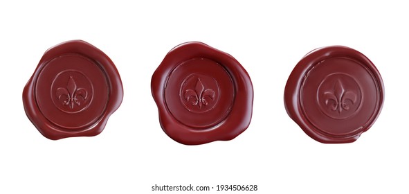 Set with red wax seals on white background, top view. Banner design 