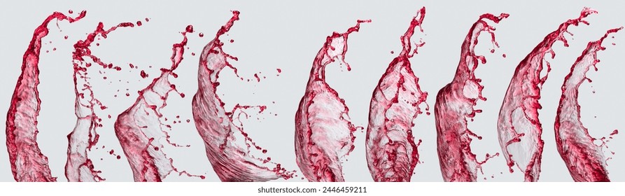 Set of red wine splashes on a light grey background.