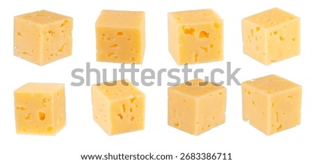 Set of regular cheese cubes. Isolated on white.