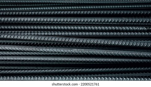 A set of reinforced steel. metal, iron background. Steel armature. Gray new metal fittings. The bars of reinforcement.  - Shutterstock ID 2200521761