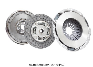 Set to replace the automobile clutch (composed of damping flywheel, drive and basket) on a white background - Shutterstock ID 274704452