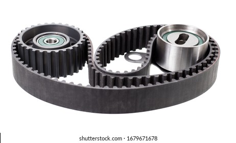 a set for replacing the timing belt in the engine, consists of: belt, idler, pulley. - Shutterstock ID 1679671678