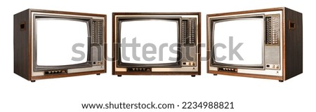 Set of retro old TVs with blank screen isolated on white background. clipping path