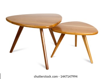 Set Of Retro Wooden Coffee Table On White Background ,included Clipping Path