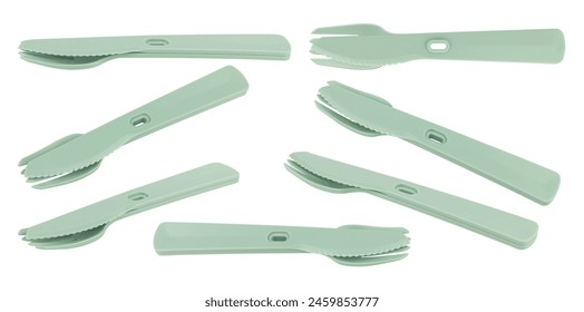 set reusable plastic knife with fork isolated from background	