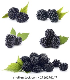 Set Of Ripe Blackberries On White Background 