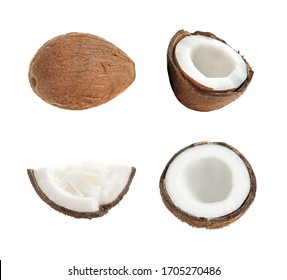 Set of ripe coconuts isolated on white 