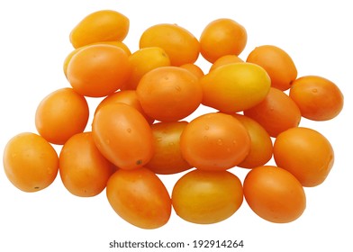 Set Of Ripe Orange Tomatoes Isolated On White Background With Clipping Path