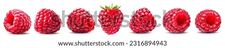 Set of ripe raspberries isolated on white background.