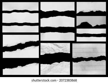 Set Of Ripped Paper Isolated On Black Background