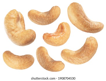 Set Of Roasted Cashew Nuts Isolated On White