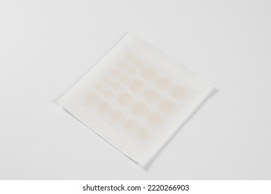 Set Of Round Acne Patches On White Background. Close-up Acne Patch Facial Rejuvenation. Facial Cleansing Cosmetology