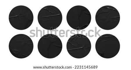 Set of round black paper stickers mock up blank tags labels, isolated on white background with clipping path