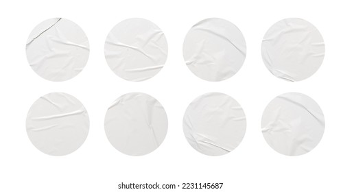 Set of round white paper stickers mock up blank tags labels, isolated on white background with clipping path - Shutterstock ID 2231145687