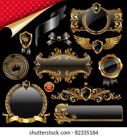Set of royal gold and black design elements. (Vector version of this work is available in my portfolio: # 50351659) - Shutterstock ID 82335184