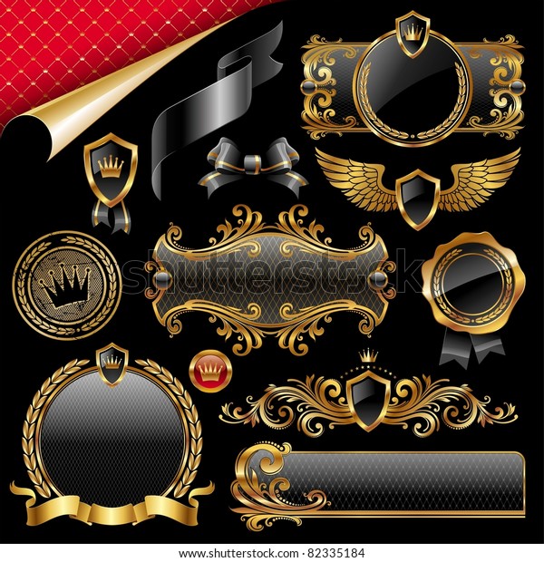 Set of\
royal gold and black design elements. (Vector version of this work\
is available in my portfolio: #\
50351659)
