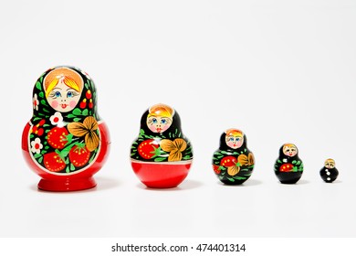 Set Of Russian Dolls On A White Background