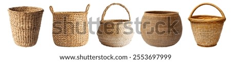 Set of rustic empty bamboo wicker rattan straw weave woven storage basket 
