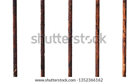 set of a rusty steel fence isolated on white background.