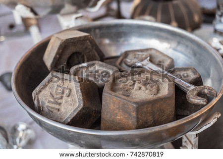 Set of a rusty weights at flea bedouin market