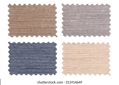 Set of sample pieces color fabric isolated on white background  