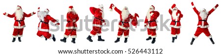 Set of Santa Claus. Santa Claus in full growth. Santa Claus isolated on white.