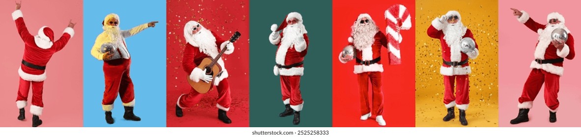 Set of Santa Claus having fun on color background - Powered by Shutterstock