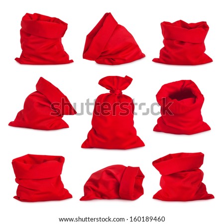 Set of Santa Claus red bags, isolated on white background