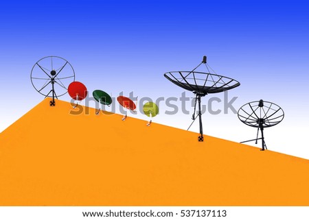 Set of satellite dish on the roof .
