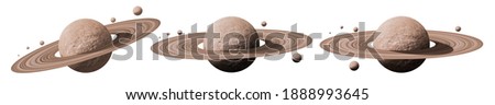 set of saturn planets in deep space with rings  and moons surrounded. isolated with clipping path on white background