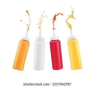 Set Of Sauces Fly Out Of The Bottle