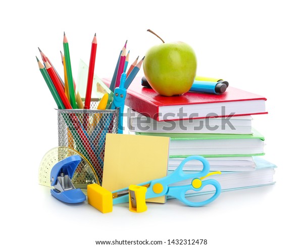 Set School Supplies On White Background Stock Photo 1432312478 