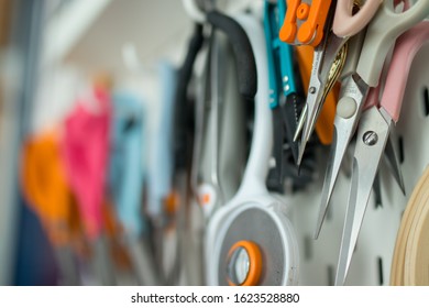 A set of scissors organized in a workshop ready to be used whenever needed