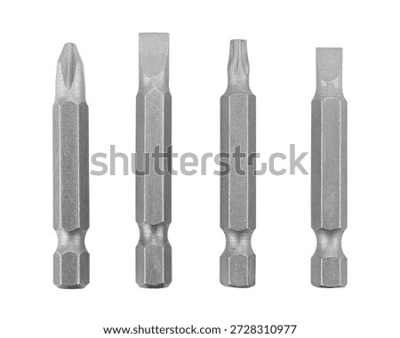 Set of screwdriver bits isolated on a white background. Full depth of field.