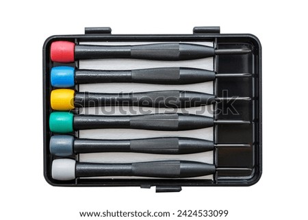 Set of screwdrivers for precision work isolated on white background.
