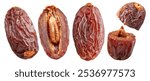 Set of semi-dry dates, or date palm fruits isolated on white background. File contains clipping paths.