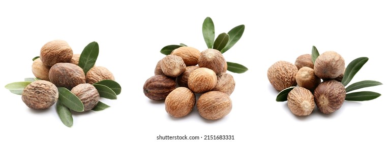 Set Of Shea Nuts Isolated On White  