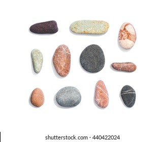 Set of shingle rocks isolated on white background