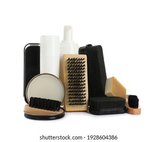 Set Of Shoe Care Products On White Background