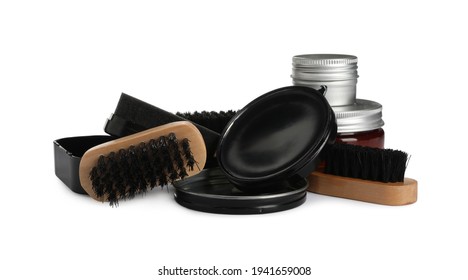 Set Of Shoe Care Products On White Background