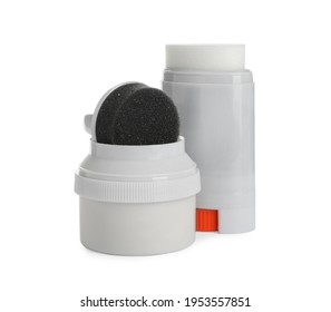 Set Of Shoe Care Products On White Background