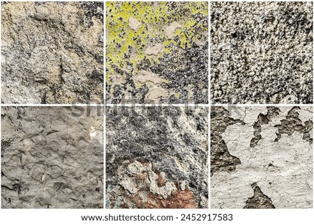 Set of six squares texture's of old natural stone for wallpaper and background