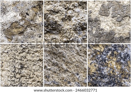 Set of six squares texture's of old natural stone for wallpaper and background