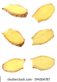 Set Of Sliced Ginger, Isolated