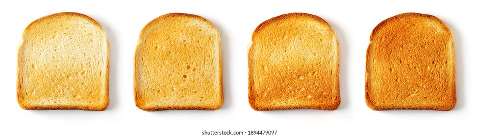Set of sliced Toast Bread slices isolated on white background, top view